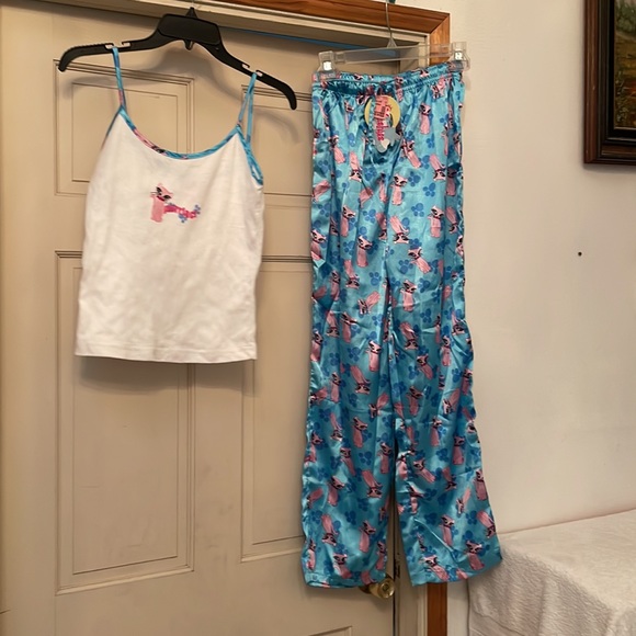 Vintage 1990s Rockabilly Pink Cat Kitty Pajamas Set. Size: S 3/4 P W: 26” NEW! - Picture 8 of 8